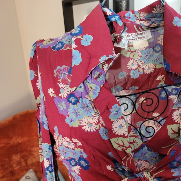 Vintage 1970s Red Floral Dress with Blouse - Picture 12 of 16